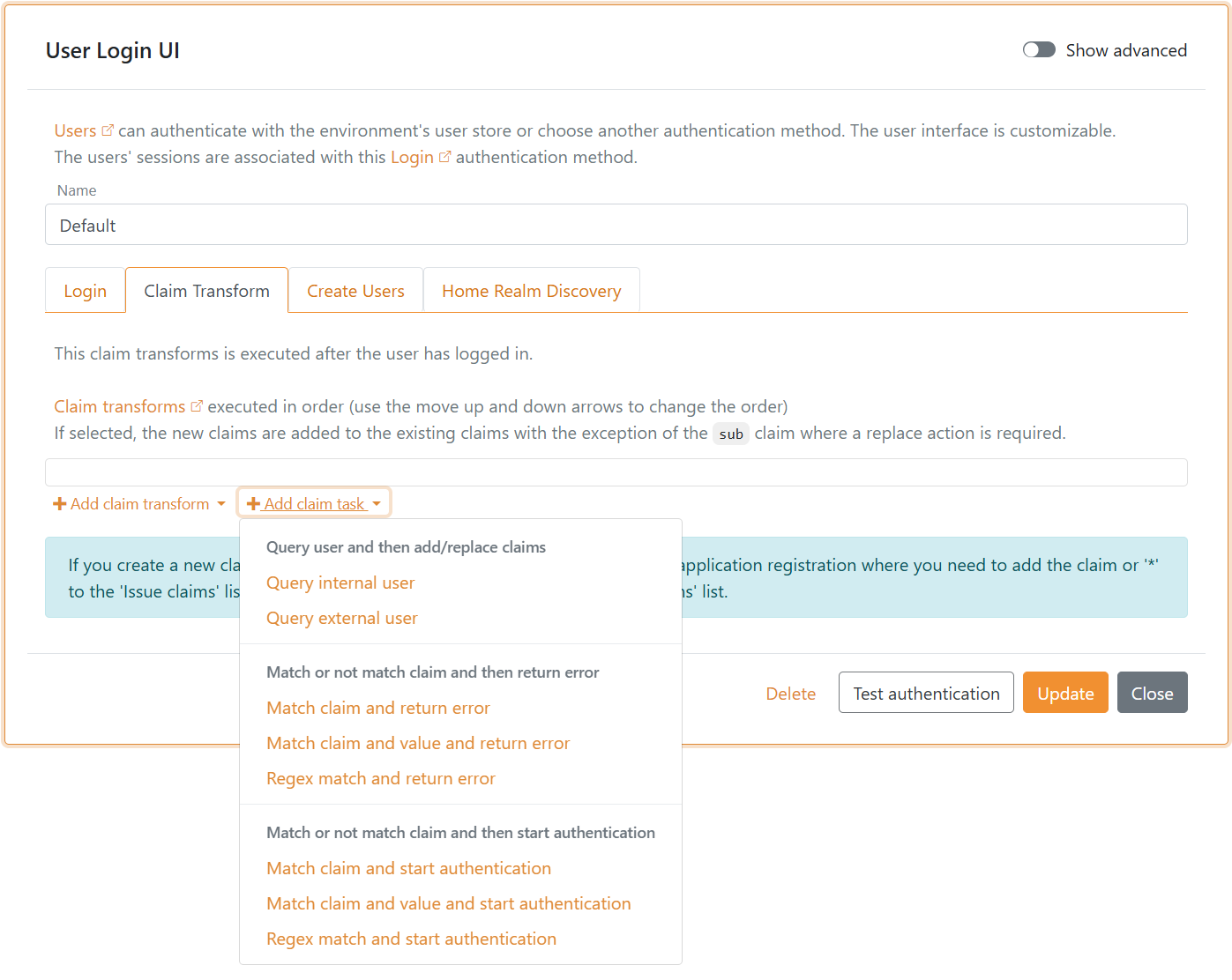 FoxIDs authentication method claim task