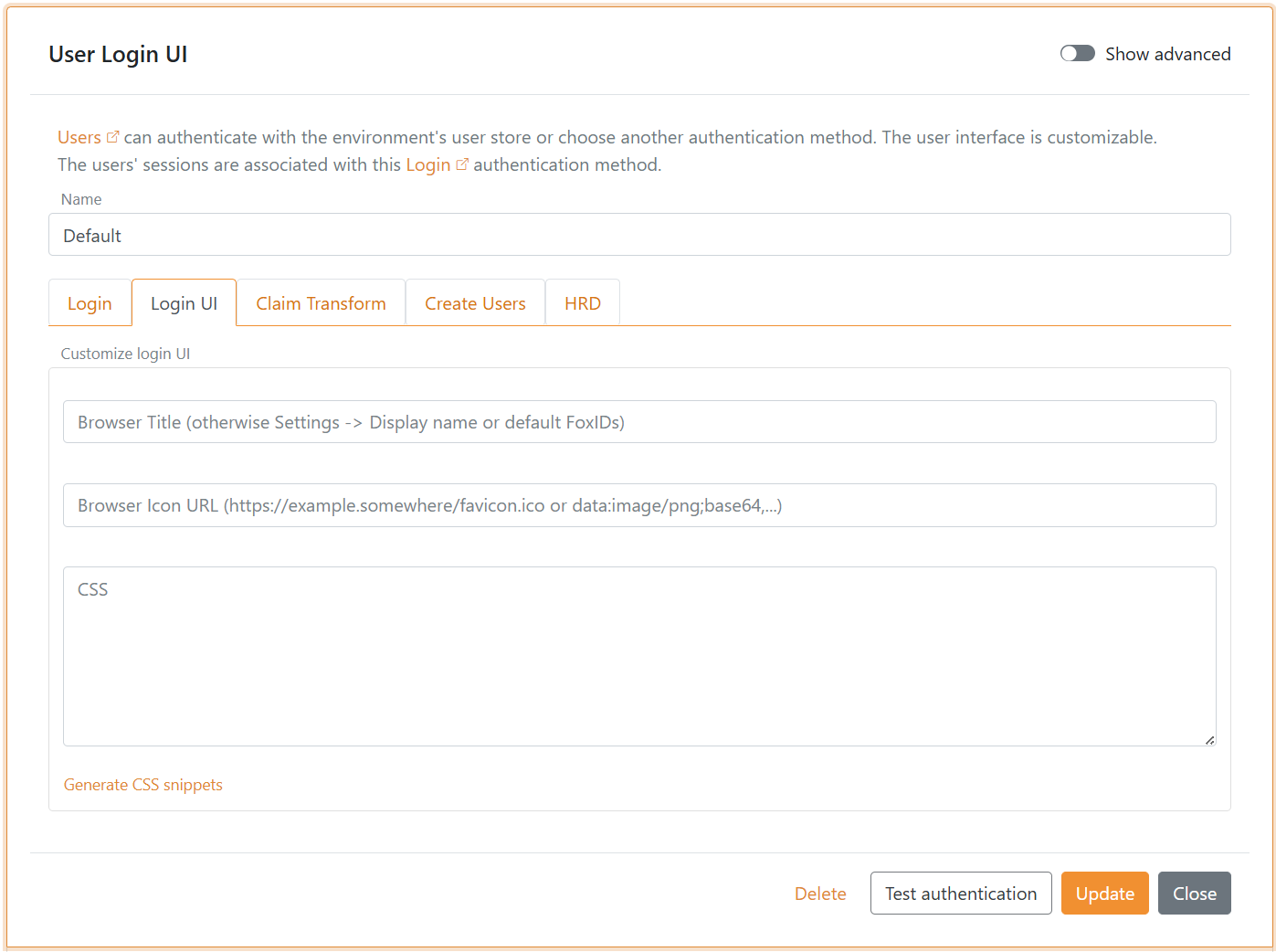 Configure title, icon and CSS