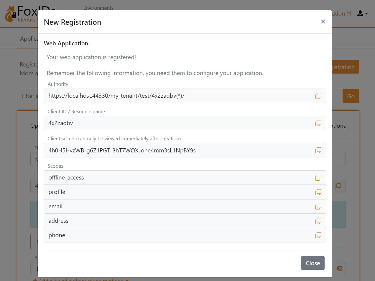New app registration done