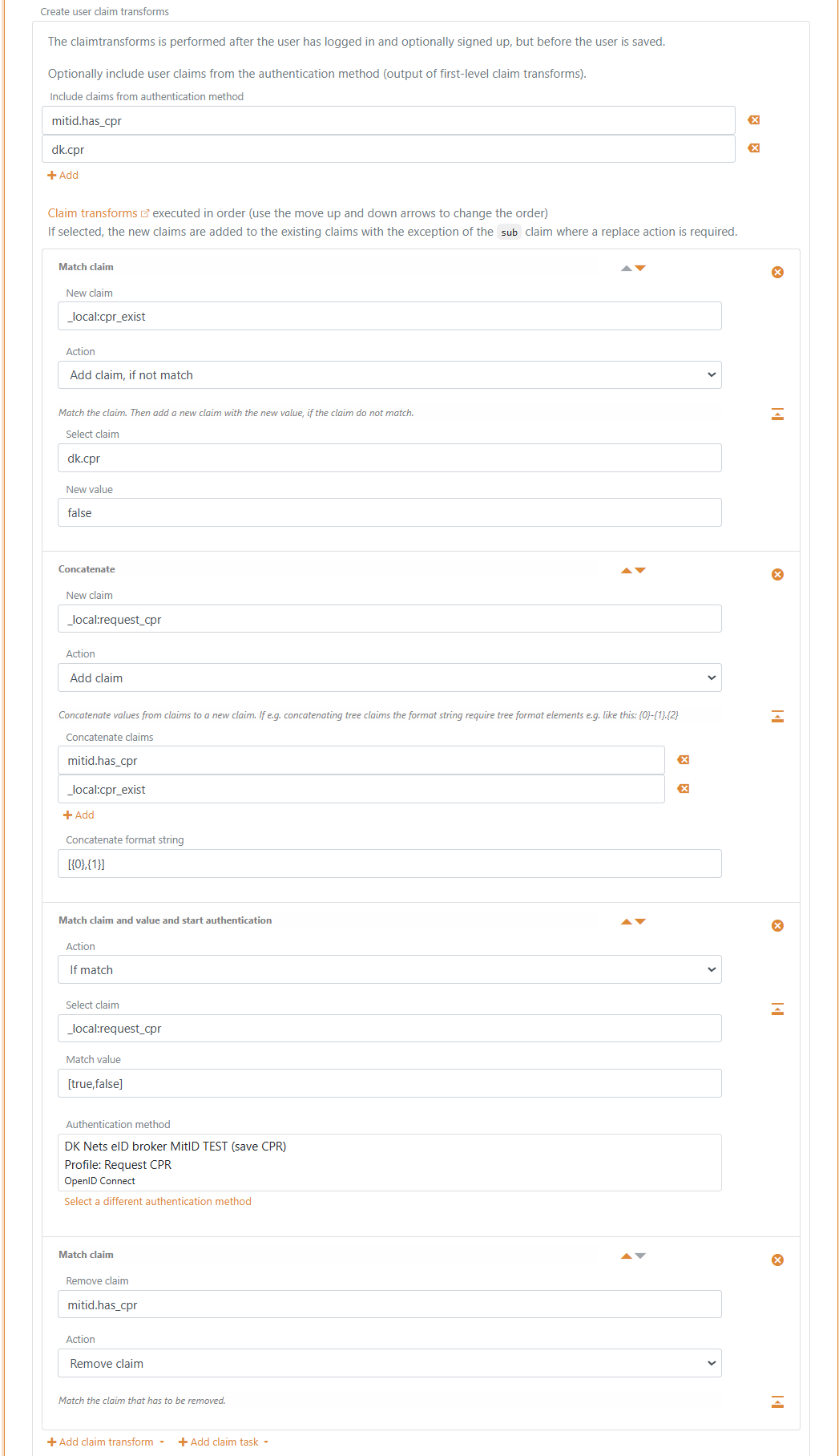 Authentication method claim transform